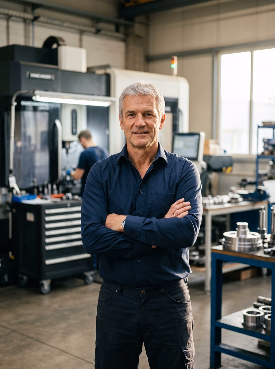 Thomas Brandstätter, Geschäftsführer Brandstätter Maschinenbau, vor CNC-Bearbeitungszentrum